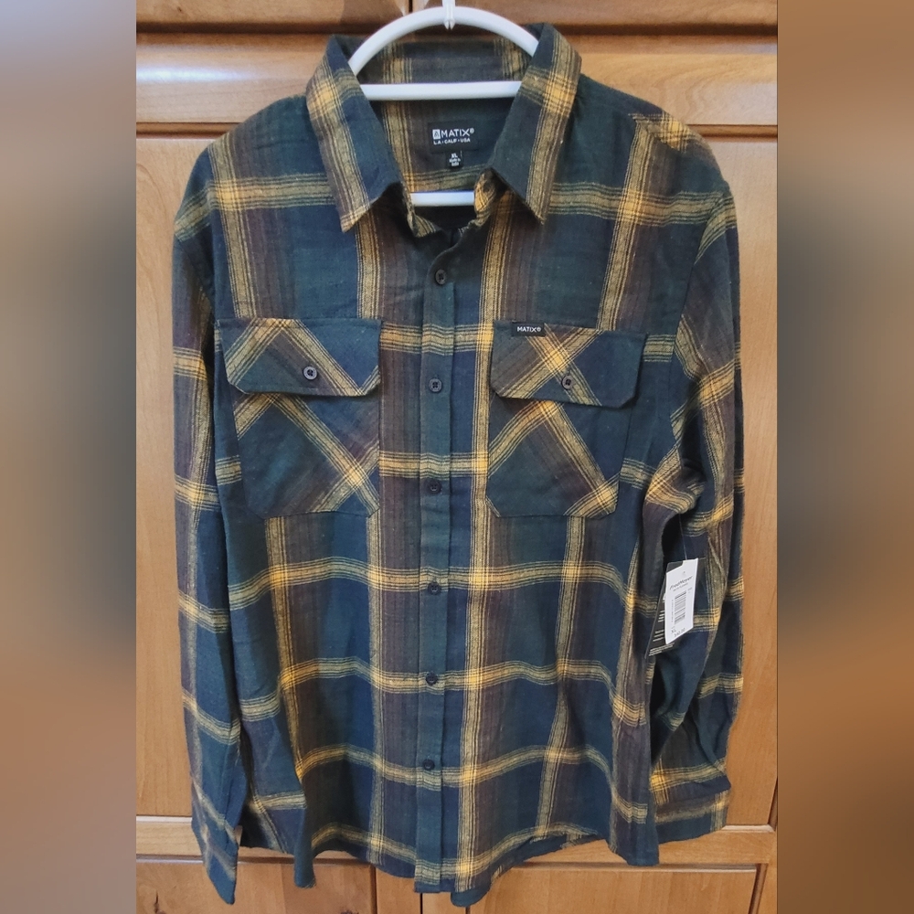 NWT | Matix Green Brown Yellow Plaid Flannel